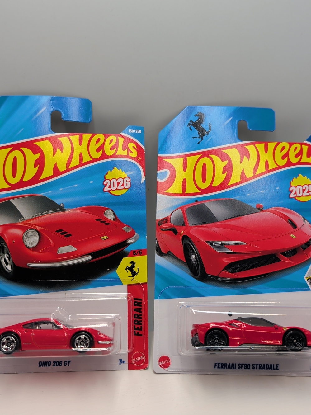 Hot Wheels Ferrari SF90 Stradale Red & Dino 206 GT Red Lot Factory Fresh 2026